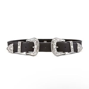 B-low the Belt Leather Bri Bri Western Waist Belt in Black & Silver Size M